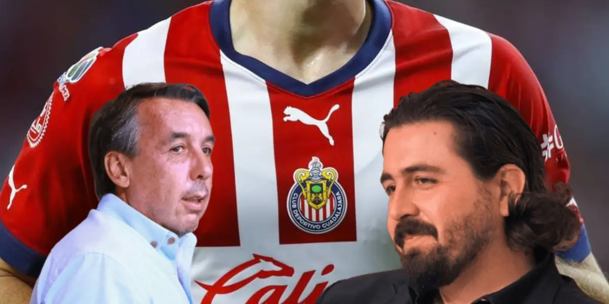 Amaury Vergara, Emilio Azcárraga y camiseta de Chivas/ Foto Sports Media.