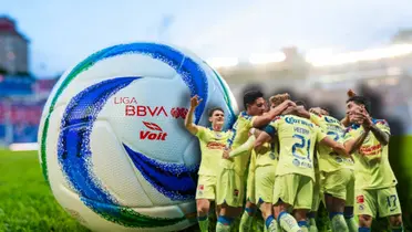 Balón de la Liga MX y jugadores del América/Foto Fútbol Total.
