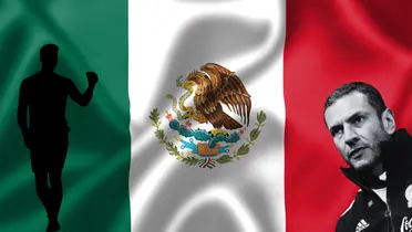 Bandera de México tomada de Canva, con Jaime Lozano de fondo.