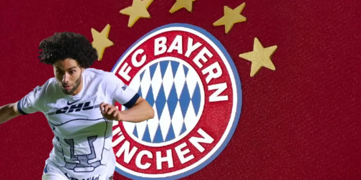 César Huerta junto al escudo del Bayern Múnich / FOTO GETTY IMAGES
