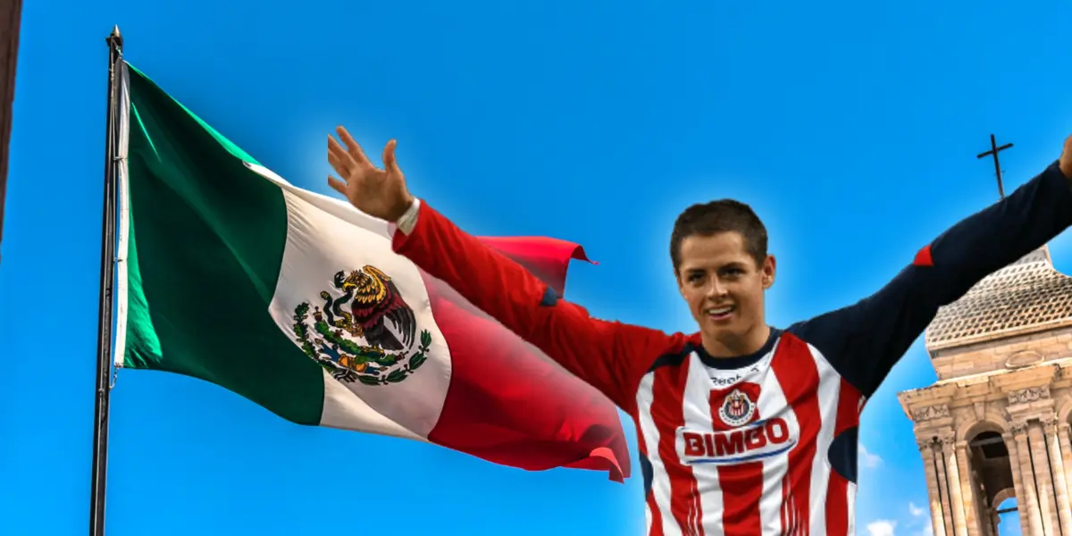 Chicharito Hernández festejando y bandera de México/ Foto VSD.