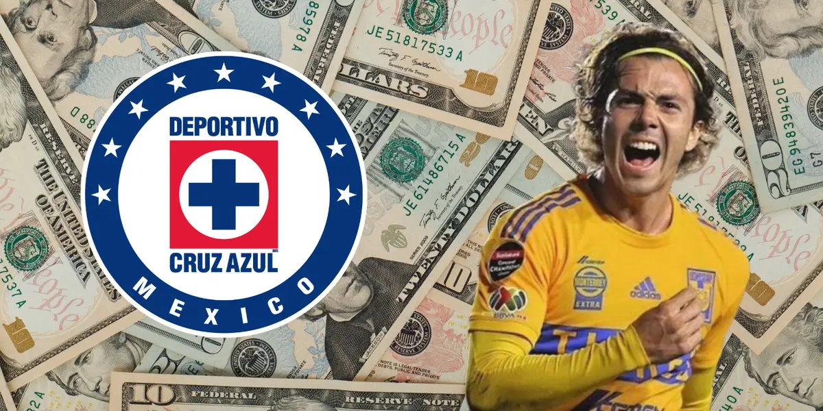 Dólares de fondo, con Córdova celebrando gol con Tigres y el escudo del Azul. Foto del #17: Récord