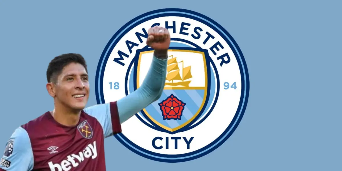 Edson Álvarez junto al escudo del Manchester City / FOTO INSTAGRAM