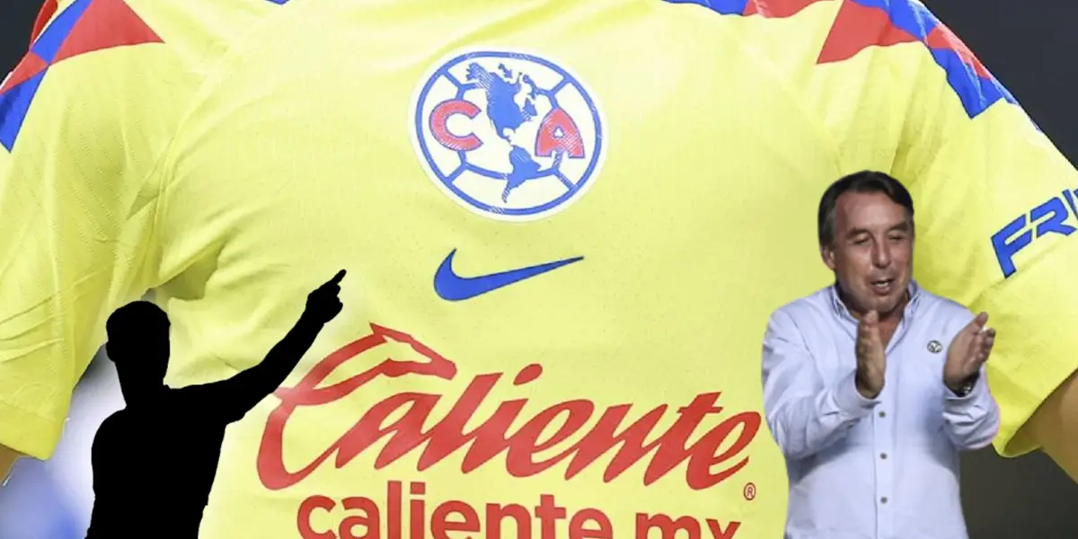 Emilio Azcárraga aplaudiendo y un futbolista señalando el escudo /Foto Club América.