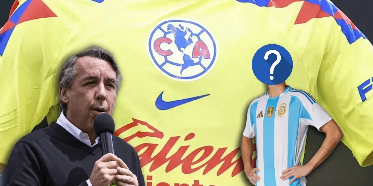 Emilio Azcárraga hablando por micrófono y futbolista con el rostro tapado/ Foto Juan Futbol.