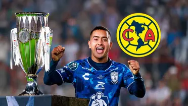 Erick Sánchez celebrando y logo de América/Foto Fútbol Total.