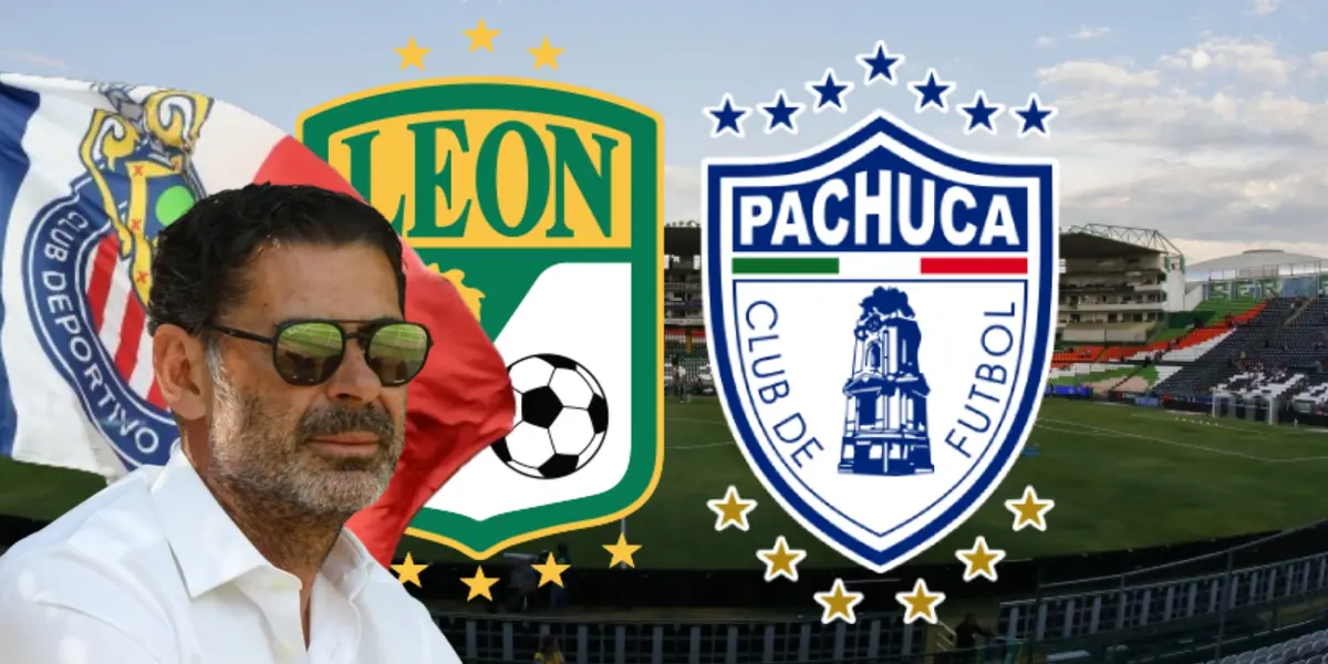 Fernando Hierro junto al escudo del León y Pachuca / FOTO DALE CHIVAS