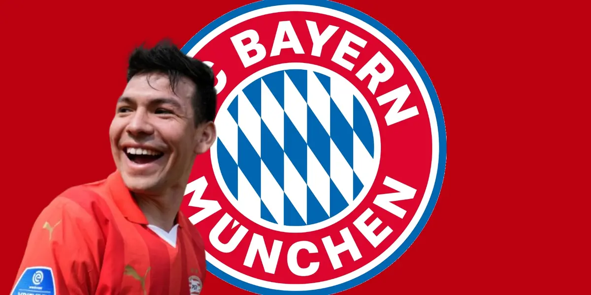 Hirving Lozano junto al escudo del Bayern Múnich / FOTO Getty Images