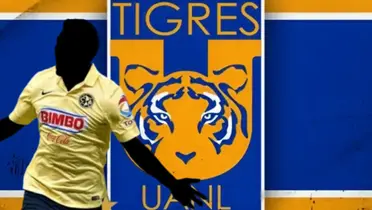 Jugador incógnito de América junto al escudo de Tigres / FOTO X