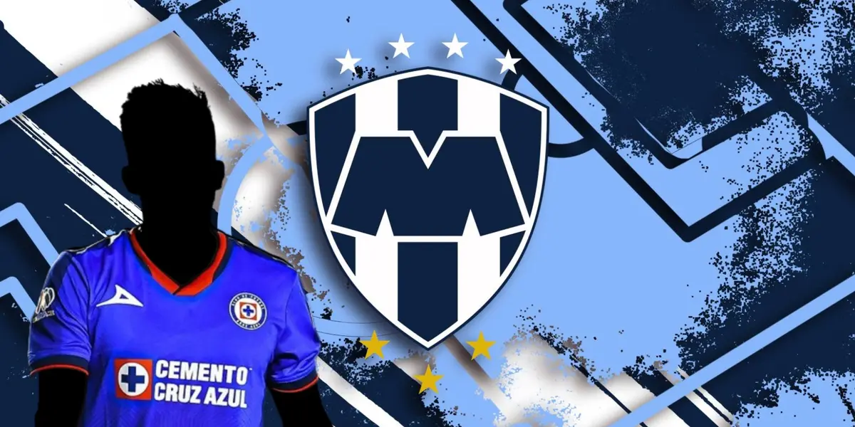 Jugador incógnito de Cruz Azul junto al escudo de Rayados / FOTO MEXSPORT