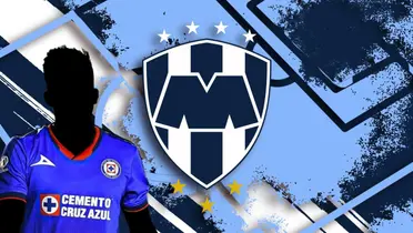 Jugador incógnito de Cruz Azul junto al escudo de Rayados / FOTO MEXSPORT