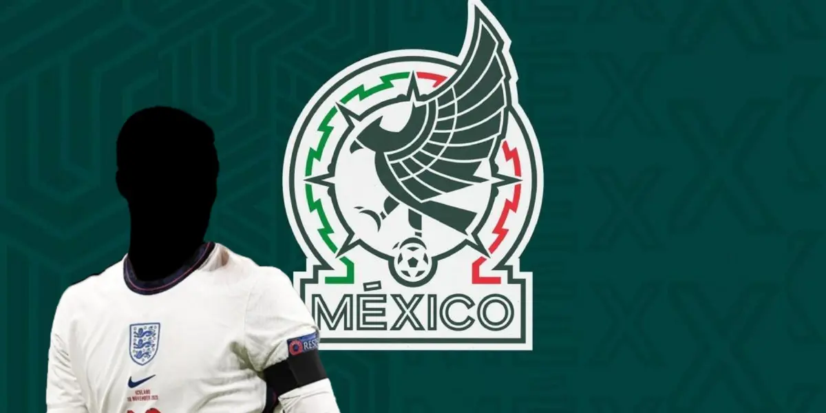 Jugador incógnito de Inglaterra junto al logo de la Selección Mexicana / FOTO SPORT
