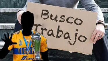 Jugador incógnito de Tigres junto a cartel de trabajo / FOTO MEXSPORT