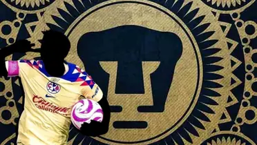 Jugador incógnito del América junto al escudo de Pumas / FOTO X