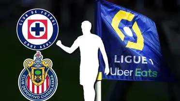 Logos de Cruz Azul y Chivas, silueta de jugador y bandera de la Ligue 1/ Foto RTL.