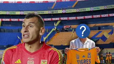 Nahuel Guzmán y jugador de Tigres con el rostro tapado/ Foto Fútbol Total, Imago7.
