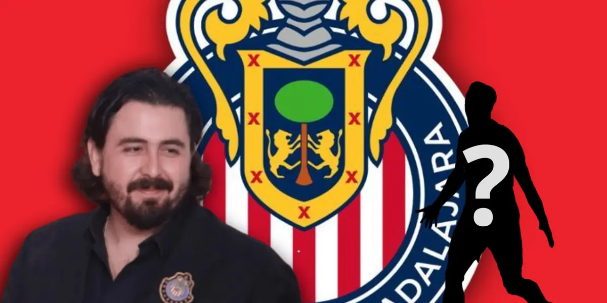 Amaury Vergara sonriendo, logo de Chivas y jugador oculto/ Foto Pinterest.