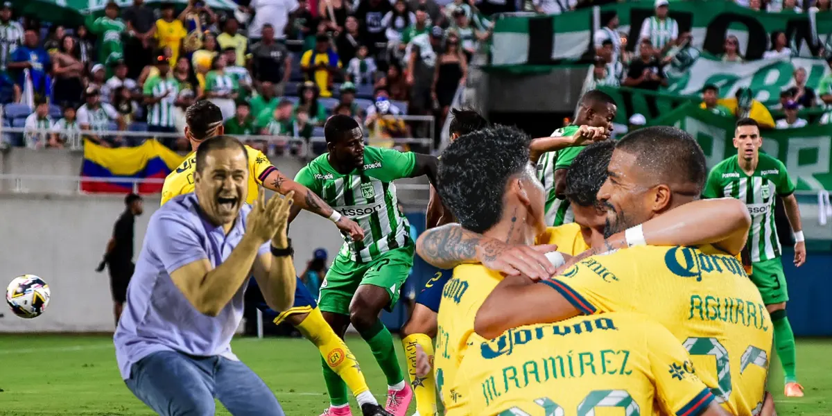 André Jardine celebrando sonriente y jugadores del América abrazados/ Foto Camping World Stadium.