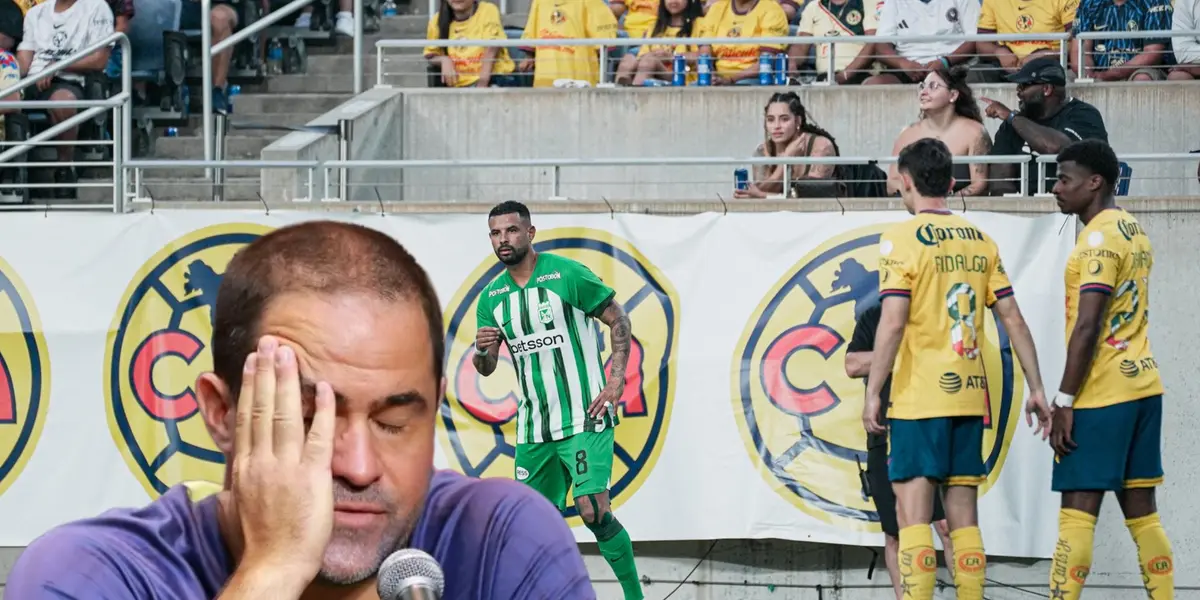 André Jardine con las manos en el rostro y jugadores/Foto Carlos Alberto Arbeláez.