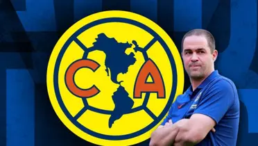 André Jardine de brazos cruzados y logo del América/Foto Pinterest.