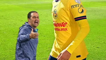 André Jardine reclamando y jugador del América/Foto 365scores México.