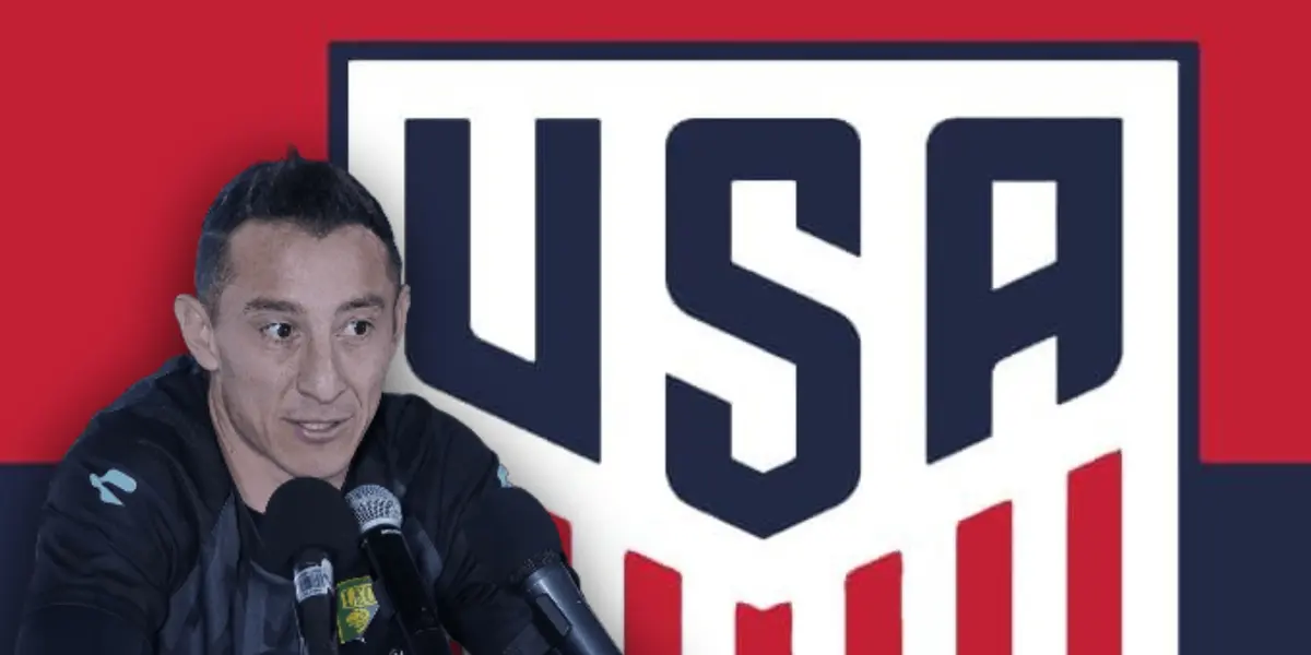 Andrés Guardado con micrófonos y logo de USA/Foto Pinterest.