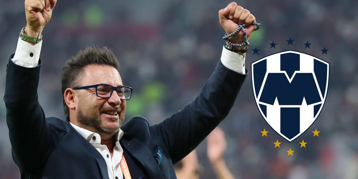 Antonio Mohamed y logo de Rayados/Foto TUDN.