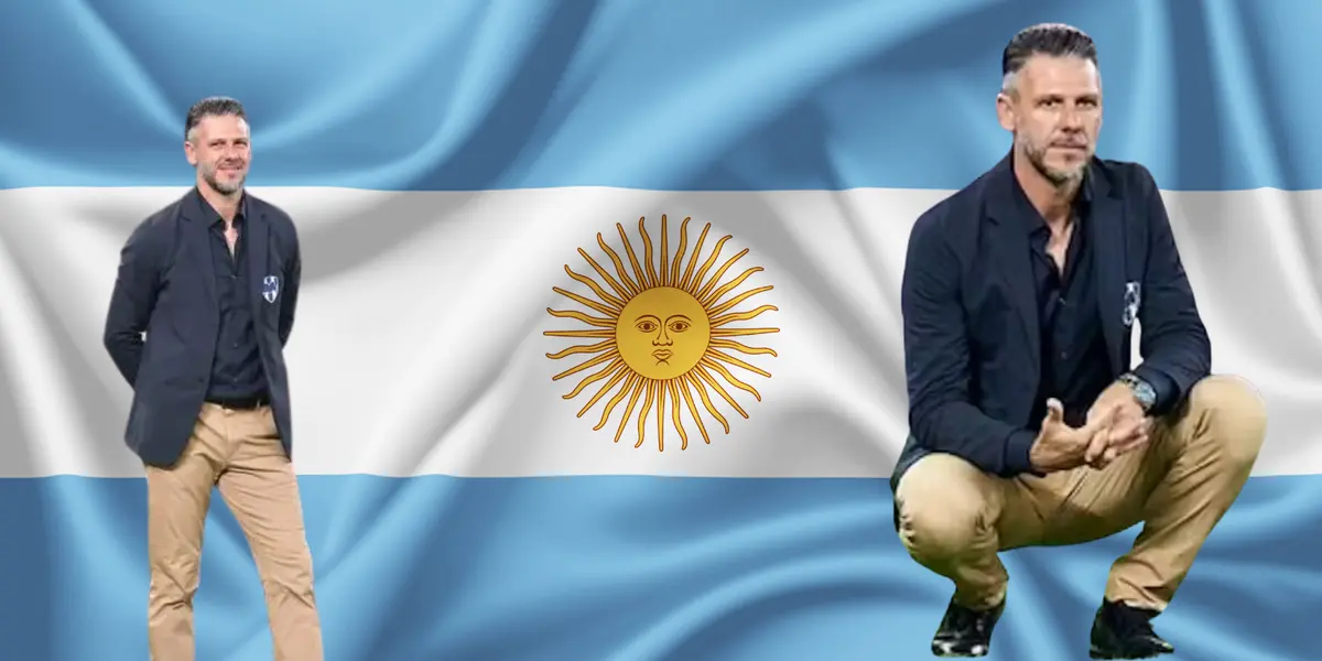 Bandera de Argentina tomada de Canva, don Demichelis al frente