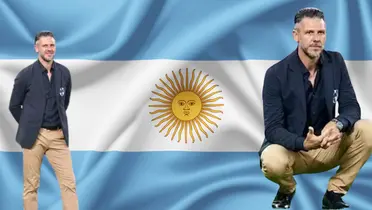 Bandera de Argentina tomada de Canva, don Demichelis al frente