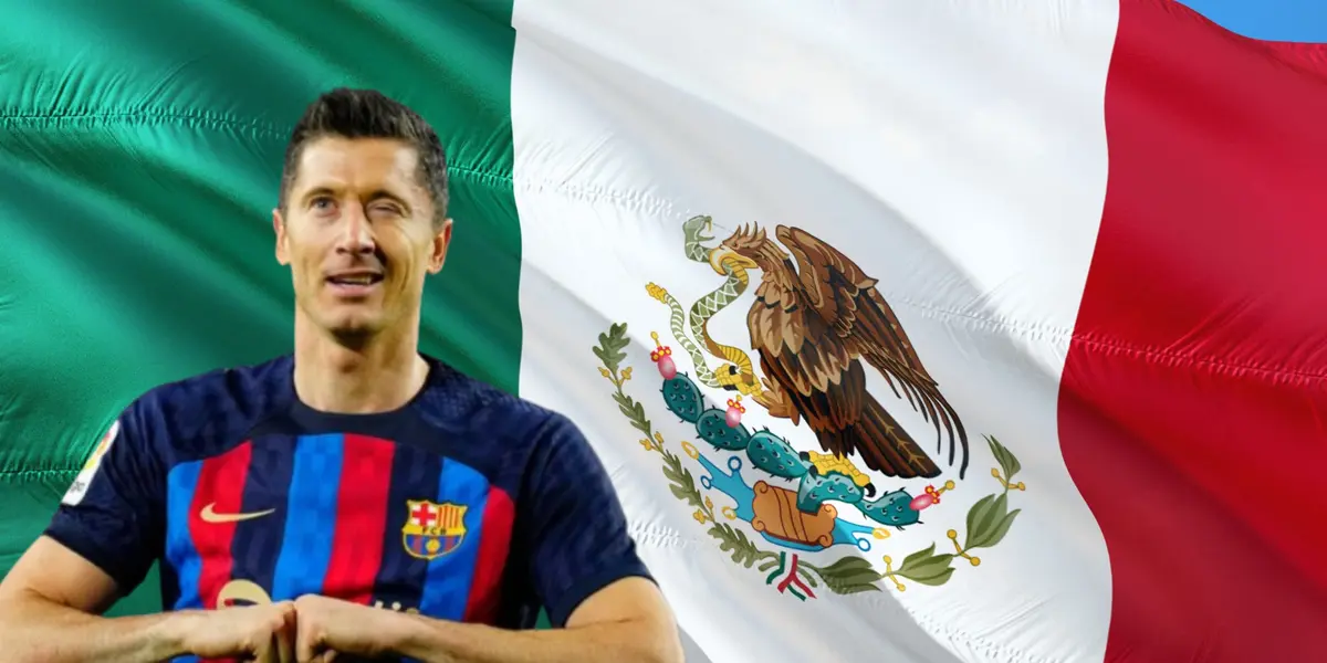 Bandera de México y Robert Lewandowski celebrando/Foto UNAM Global.