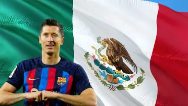 Bandera de México y Robert Lewandowski celebrando/Foto UNAM Global.