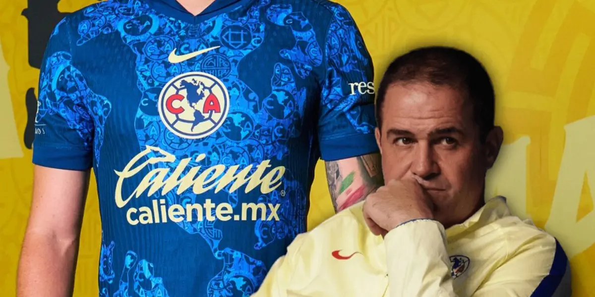 Camiseta del América y André Jardine serio/Foto Ameshop.