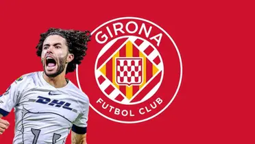 César Huerta junto al escudo del Girona FC / FOTO ESPN