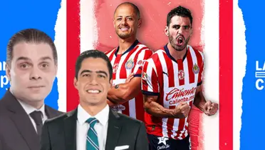 Christian Martinoli y Andrés Vaca junto al anuncio de Chivas / FOTO TUDN