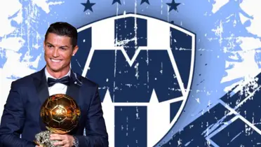 Cristiano Ronaldo junto al escudo de Rayados / FOTO SPORTING NEWS