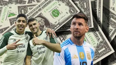 Edson Álvarez y Santiago Giménez junto a Lionel Messi / FOTO MEDIOTIEMPO