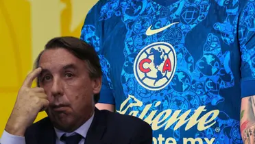 Emilio Azcárraga con mano en el rostro y camiseta del América/ Foto Ameshop.