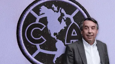 Emilio Azcárraga riendo y logo del América/Foto TUDN Fan Shop.