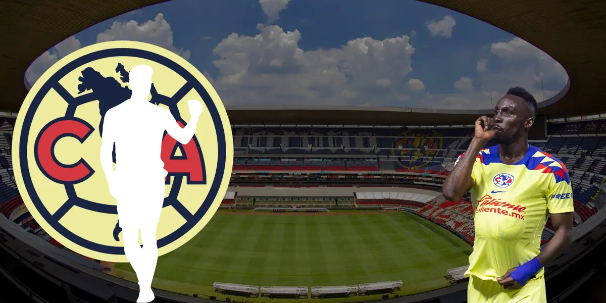 Estadio Azteca de fondo, foto tomada de Wikipedia, con escudo del América y Julián Quiñones.