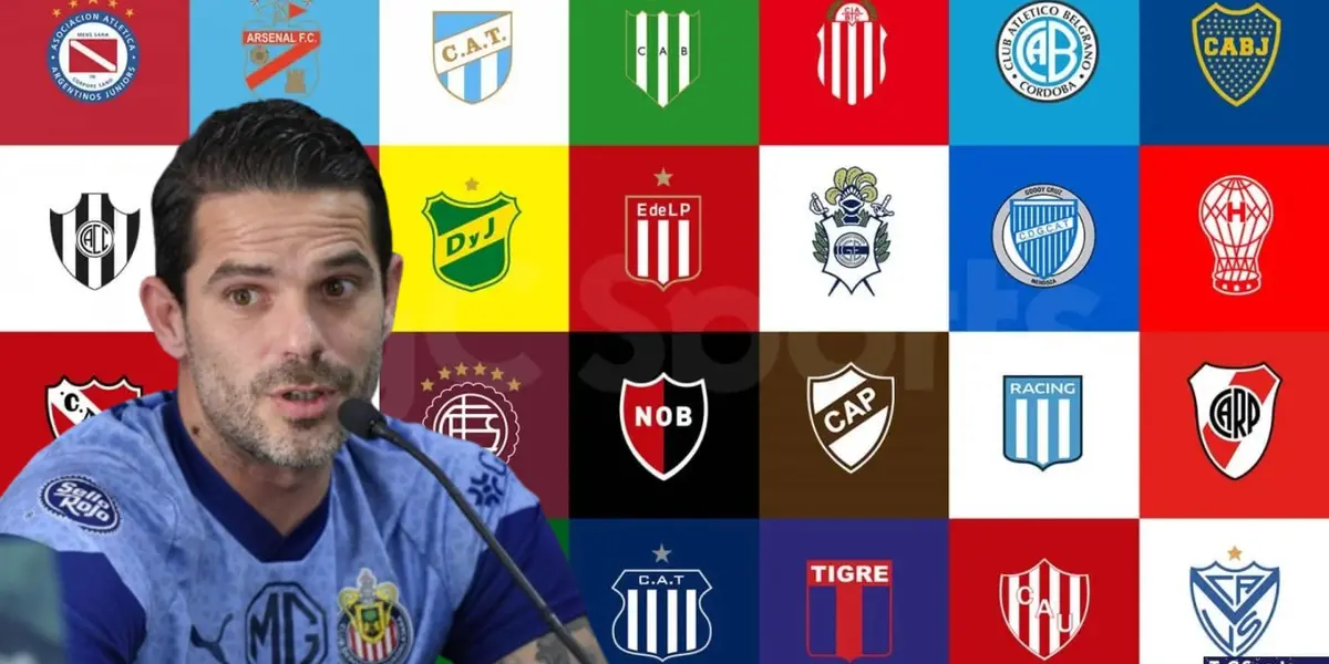 Fernando Gago junto a escudos de la liga argentina / FOTO TYC SPORTS