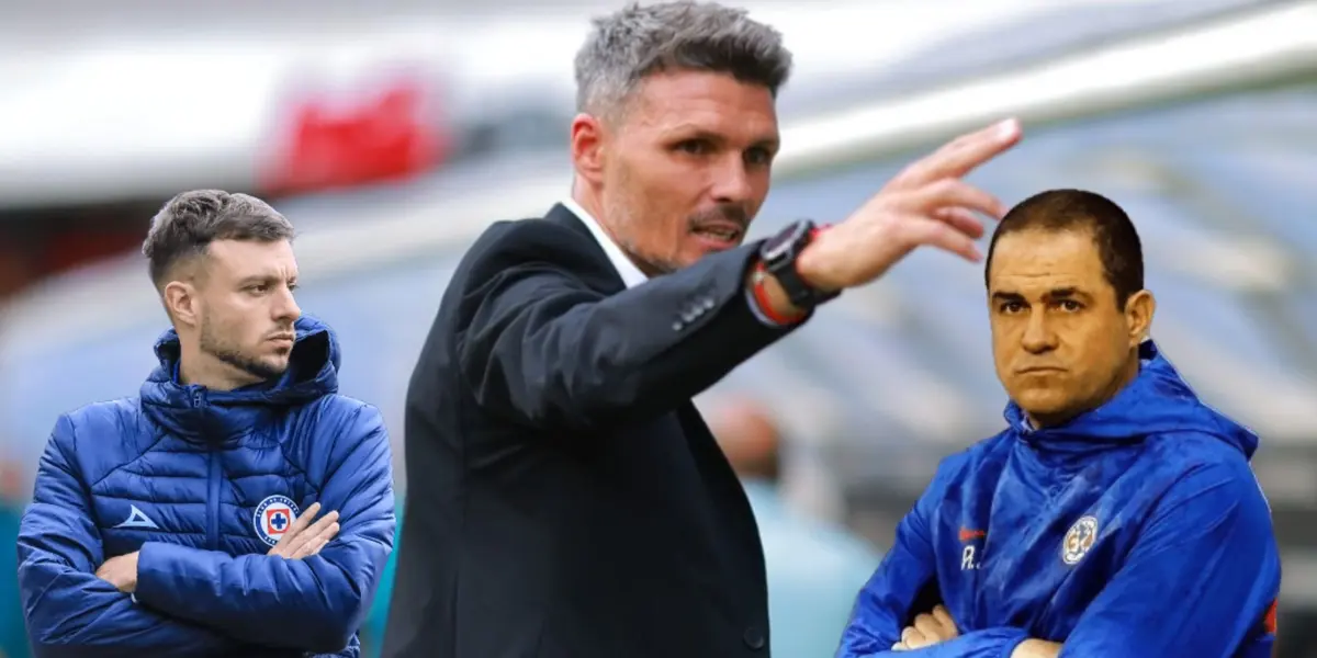 Fernando Ortiz saludando, André Jardine y Martín Anselmi de brazos cruzados/ Foto Pasión Águila.