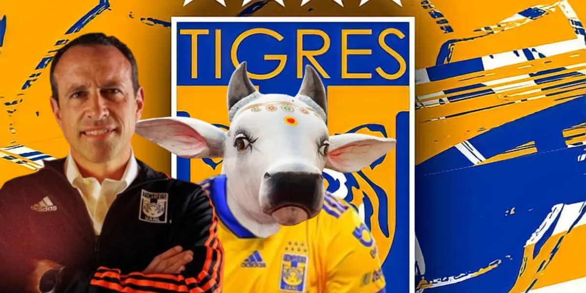 Gerardo Torrado junto a vaca sagrada de Tigres / FOTO X