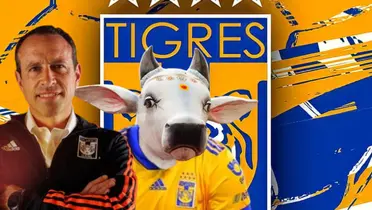 Gerardo Torrado junto a vaca sagrada de Tigres / FOTO X