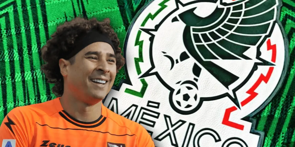 Guillermo Ochoa sonriendo y logo de la Selección Mexicana/Foto ADN40.