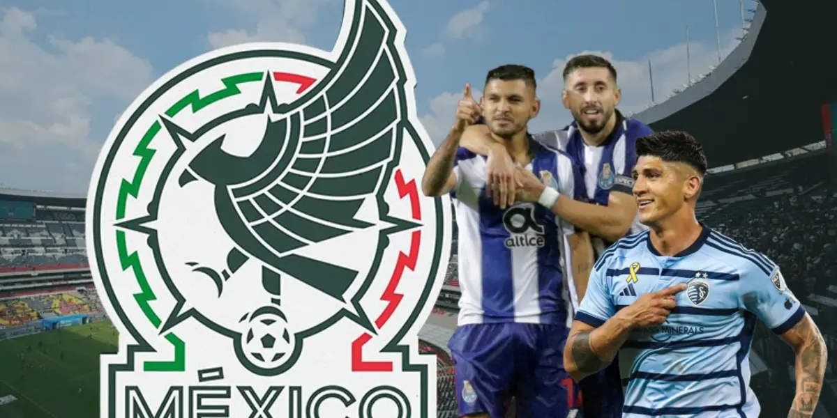 Héctor Herrera, Jesús Corona, Alan Pulido, Javier Hernández y logo de Selección/ Foto Fox Sports.