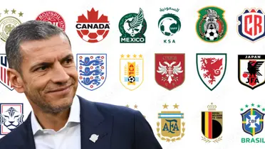 Jaime lozano junto a escudos de las selecciones nacionales / FOTO ANTENA 2