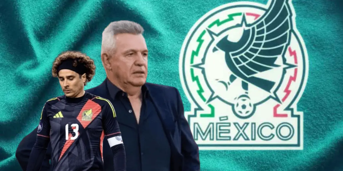 Javier Aguirre, Guillermo Ochoa y logo de Selección/Foto Uno TV.