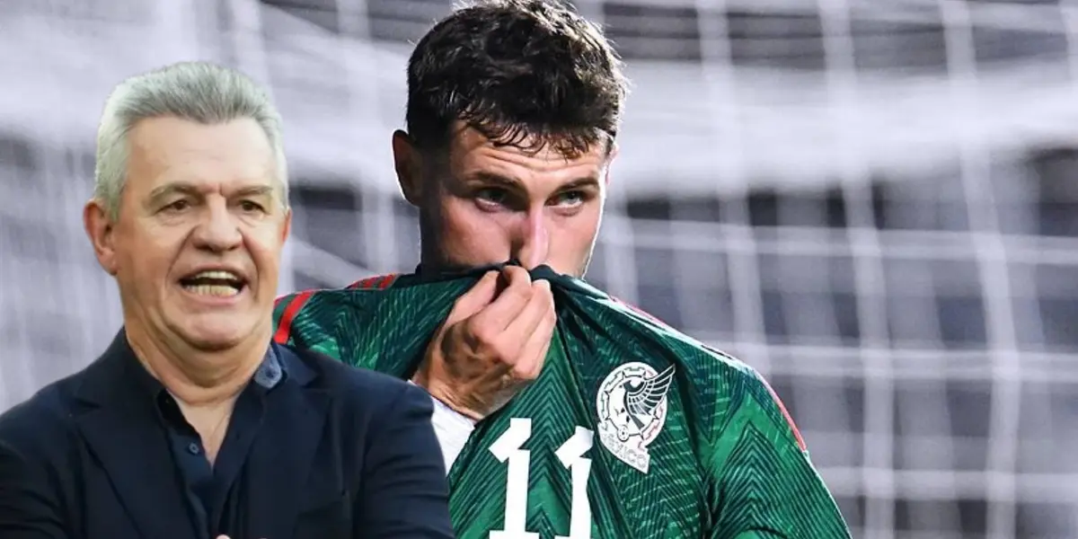 Javier Aguirre junto a Santiago Giménez / FOTO RÉCORD