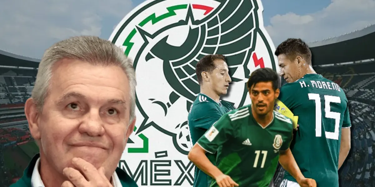 Javier Aguirre pensando, Carlos Vela, Andrés Guardado y Héctor Moreno/ Foto Fox Sports.