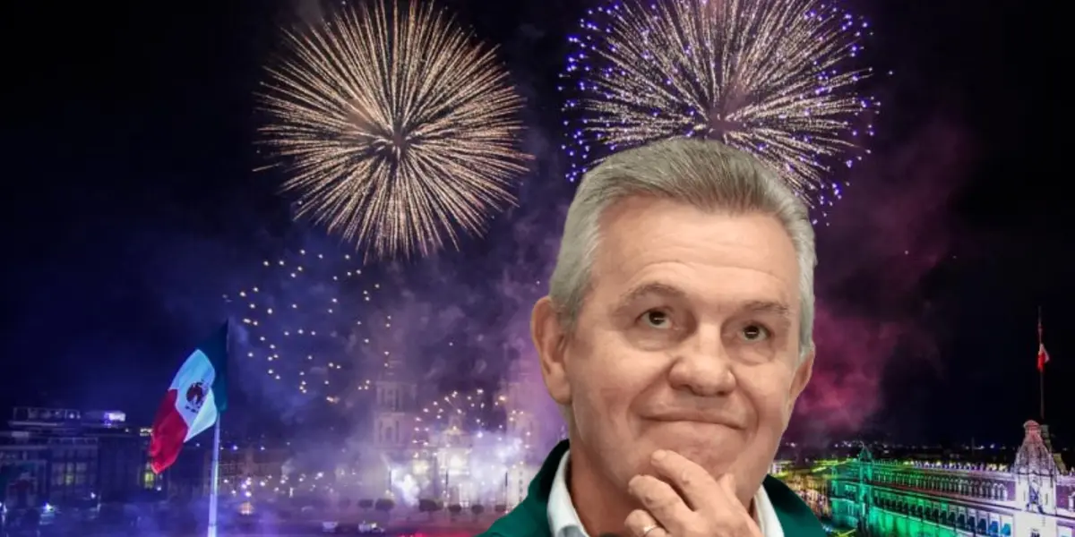 Javier Aguirre pensativo y fuegos artificiales/Foto TV Azteca.